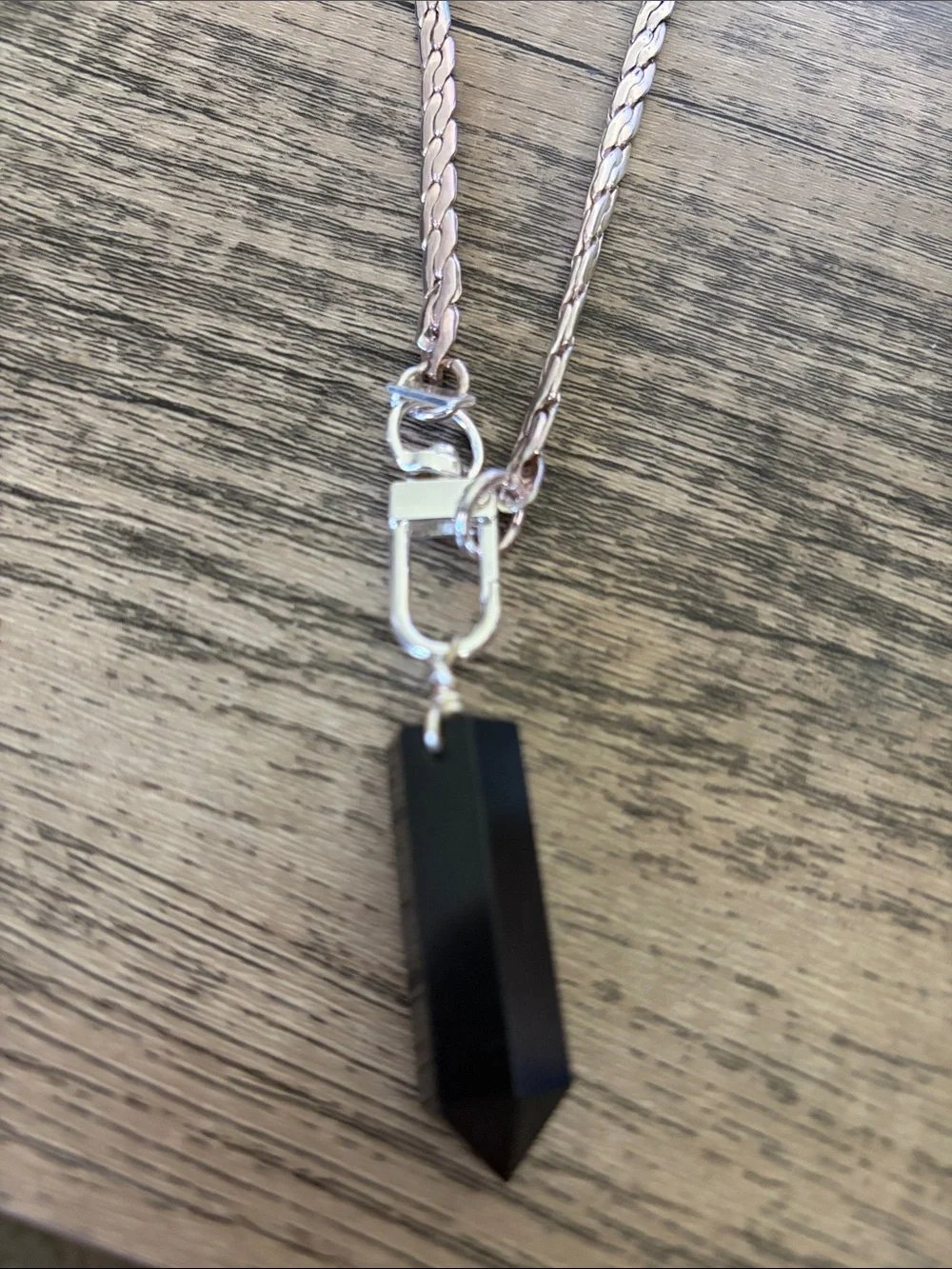 Silver  Lanyard Necklace with Black Pendant